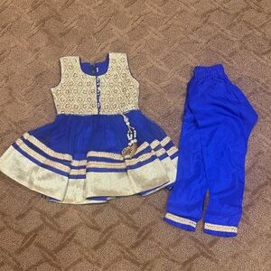Elegant Blue and Gold Indian Bollywood Kids suit anarkali